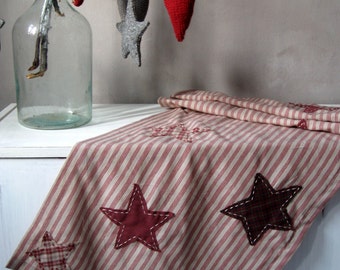 Country Table runner Country Primitive decor Country cottage decor Rustic table runner Red striped Stars table runner Christmas table