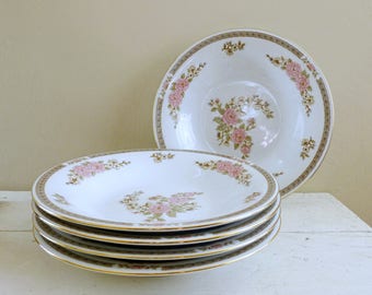 Fairfield China Spring Mist Pattern coupe soup bowl, pink floral, fine china, vintage servingware, housewarming, wedding present