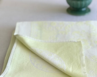 Pale Yellow Vintage Damask Linen Tablecloth