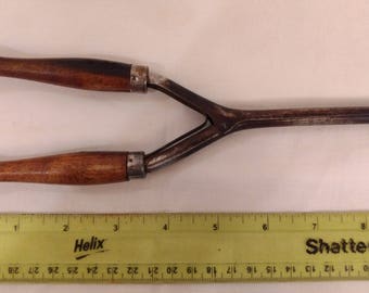 Vintage Hair Curling Iron - Metal with Wood Handles - Original Patina