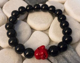 Red Buddha w/ Black Beads