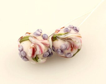 Lampwork Bead Head Pins Glass Headpin Floral on Fine Silver Wire Green, Lavender, Pink Flowers