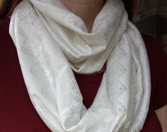 White & Silver Infinity Scarf, White Scarf, Infinity Scarves, White Infinity Scarf