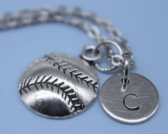 Softball Necklace Silver Softball Charm Necklace Softball Pendant Personalized Necklace Initial Necklac Softball Gift Baseball Charm