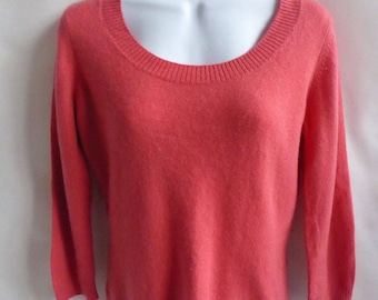 100% Cashmere Sweater Size S Salmon Pink Coral Scoop Neck Womens Jumper 38 Chest