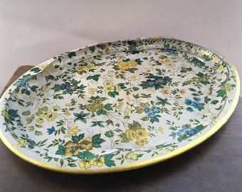 Vintage Multicolored large tray Big Floral tin tray made in England by Daher Oversized tin tray