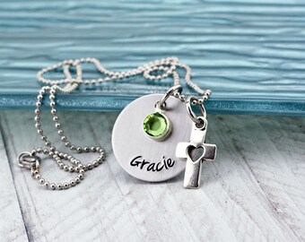 Cross Necklace for Girls - First Communion Gift for Girl - Confirmation Gift - Easter gift - Baptism Gift for Easter - Name Necklace