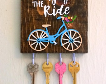 Bicycle Art / Bicycle Wall Art / Bicycle Jewelry Display / Enjoy the Ride / Necklace Holder / Key Holder / Key Hook / Key Rack / Gift Women