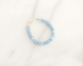 Light Blue 4mm Faceted Jade Gemstone Bracelet