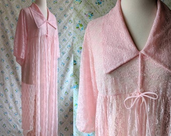 1950s sheer pink lace dressing gown