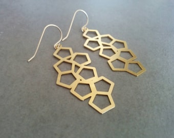 Geometric Earrings, Gold Earrings, Geometric Jewelry, inspirational women gift, Honeycomb Earrings, Dangle Earrings, Hexagon Earrings
