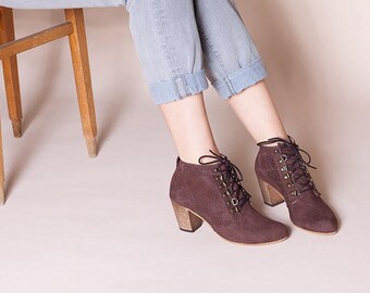 Lace Up Boots, Ankle Booties, Military Boots, Brown Leather Boots, Ankle Boots, Brown High Heel Boots, Leather Boots, Tom // Free Shipping
