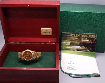 Mens Rolex 18k Yellow Gold President Day Date Burlwood Dial Watch 18078