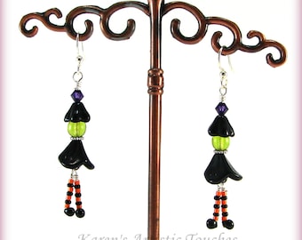 Halloween BOO Witch Earrings Orange Black Surgical Steel Ear Wires