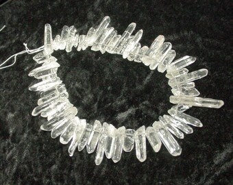 Full 15.5" Strand Polished Quartz Crystal Points Sticks Teeth Shards Top Drilled Supply Beading Wire Wrapping 55 pcs 17T1 G