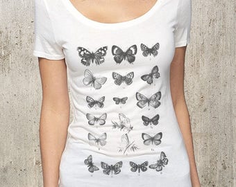Women's Organic Scoop Neck T-Shirt - Butterfly Chart - Women's Viscose Bamboo and Organic Cotton Tee