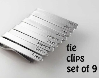 custom tie bar |personalized te clip set of 9 groomsmen wedding gift silver aluminum tie clips