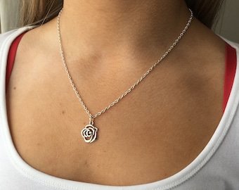 Silver Rose Necklace - Silver Plated Necklace with Lovely Rose Pendant