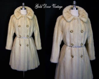 Beautiful Vintage Tourmaline Blonde Creme Champagne MINK FUR Coat M