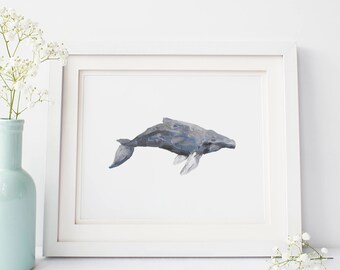 Whale Art, Watercolor Whale, Nautical Art Print, Nautical Decor, Whale Artwork, Whale Painting, Humpback Art Print, Humpback Wall Art