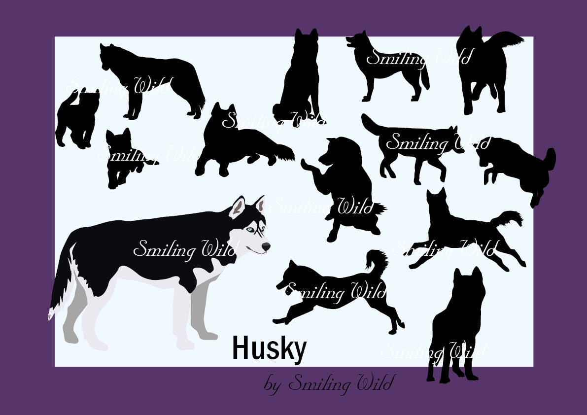Husky silhouette svg clipart dog puppy cutout printable husky