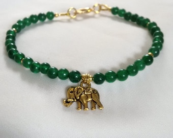 Bracelet - Elephant Bracelet - Green Jade Bracelet with Elephant Charm - Boho Bracelet - Green Bracelet -
