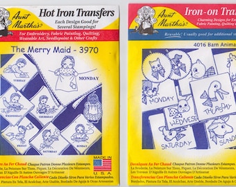 Aunt Martha's Iron-on and Hot Iron Transfers Week Day Designs for Tea Towels, Quilting and More