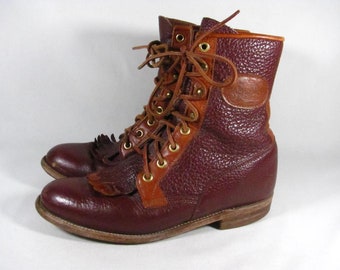 Vintage Justin Lacer Granny Steampunk Cowboy Boot Women size 7 Maroon