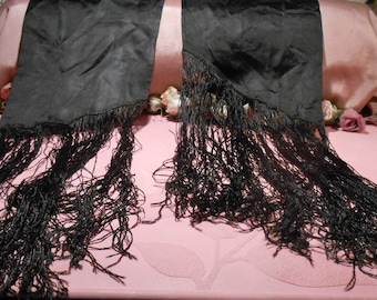 Antique Victorian Black Silk Fringe Panels