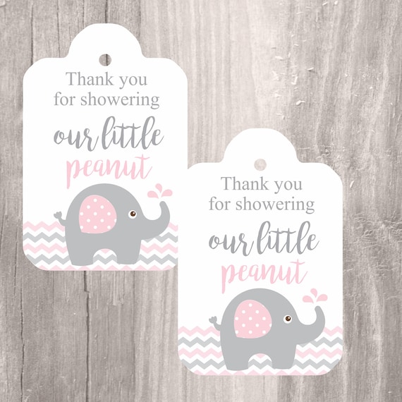 Printable Elephant Baby Shower Favor Tags Pink and Grey
