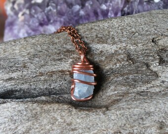 Blue Calcite Necklace - Raw Stone Jewelry - Rough Calcite Jewelry - Natural Stone Necklace - Indie Bohemian Jewelry - Boho Gypsy Necklace