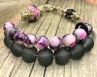 Black Lilac Abacus Row Counting Bracelet | Knitting Row Counter | Gift for Knitters