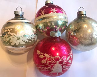 Shiny Brites Ornaments, Shiny Brite Stenciled Ornaments, Vintage Shiny Brite Ornaments, christmas tree ornaments, Vintage stenciled