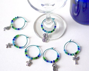 Beach Wine Charms Set of 6 / Hostess Gift / Wine Lover's Gift / Wine Glass Charms / Wine Glass Jewelry / Beach Wedding Favors