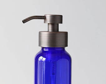 Apothecary Blue Glass Foaming Soap Dispenser with Bronze Metal Pump