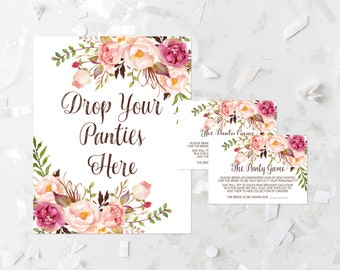 Bohemian Drop Your Panties Here Game Printable Pink Floral Bridal Shower Panty Game Boho Lingerie Game Bachelorette Party Guessing Game 265