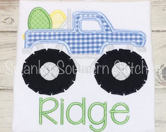Easter Egg Monster Truck Applique Shirt - Easter Shirt - Easter Embroidery - Monster Truck