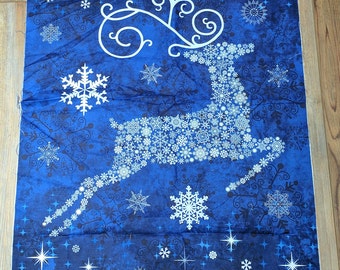 Stonehenge-Reindeer Prance Blue Panel Cotton Fabric Designed by Deborah Edwards for Northcott