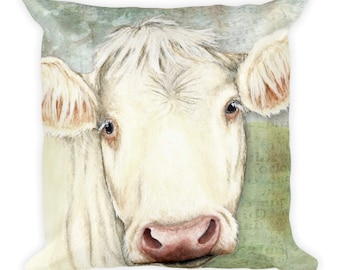 Farm Cow Watercolor Art Square Pillow