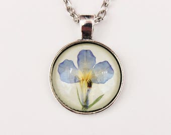 Blue pressed flower necklace