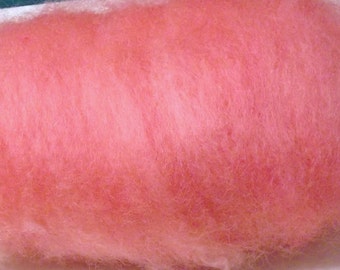 coral pink, Carded Sheep WOOL roving, needle felting, spinning, wool batt