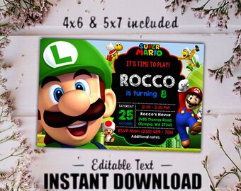 Super Mario Invitation, Super Mario Party, Super Mario Invitation Instant Download, Super Mario Editable Invitation - INSTANT DOWNLOAD