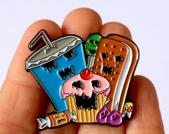 Axis of Evil Enamel Pin - Evil Zombie Cupcake, Ice Cream Sandwich, Candy & Soda - Art by Marcia Furman