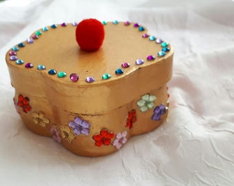 BOX gold flowers, painted cardboard...