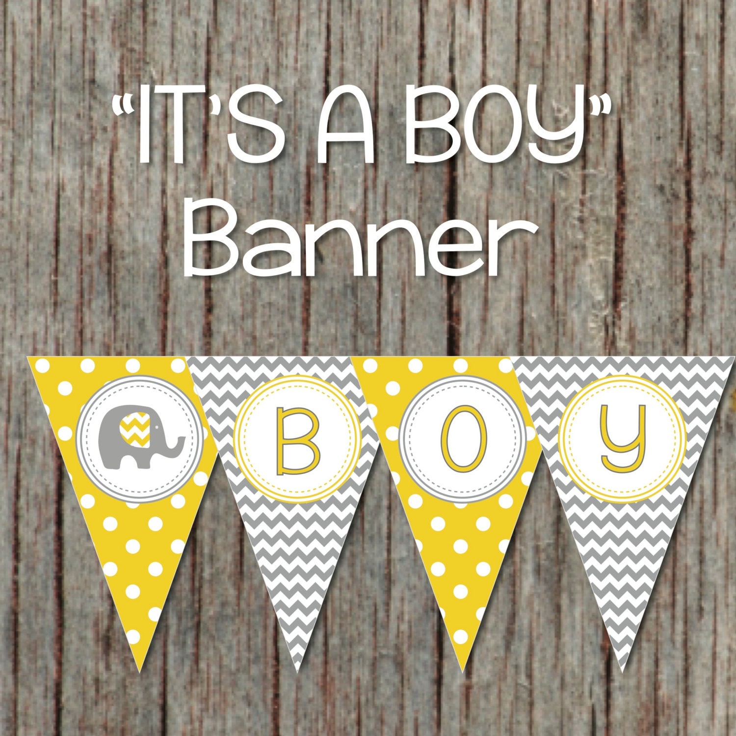 Yellow Grey Baby Shower Banner Elephant Printable Decorations