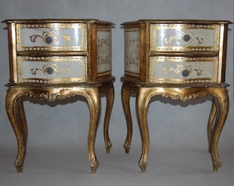 Pair mid century Florentine Italy night cabinet bedside tables 1950