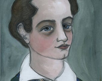 Lord Byron Art Print, Literary Portrait, (6x8) Romantic Poetry, 19th Century Poet