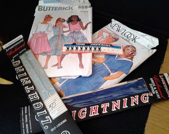 Vintage Sewing Bundle - Zippers, Patterns