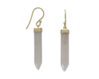 925 Sterling Silver 14 Karat Gold Plated Spike Pencil Cut Gray Moonstone Earrings