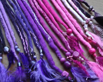 Hand Felted Dread Extensions,Feathers, Beads, Merino Wool & Tencel. Luxury Dreads .All Colours Available .